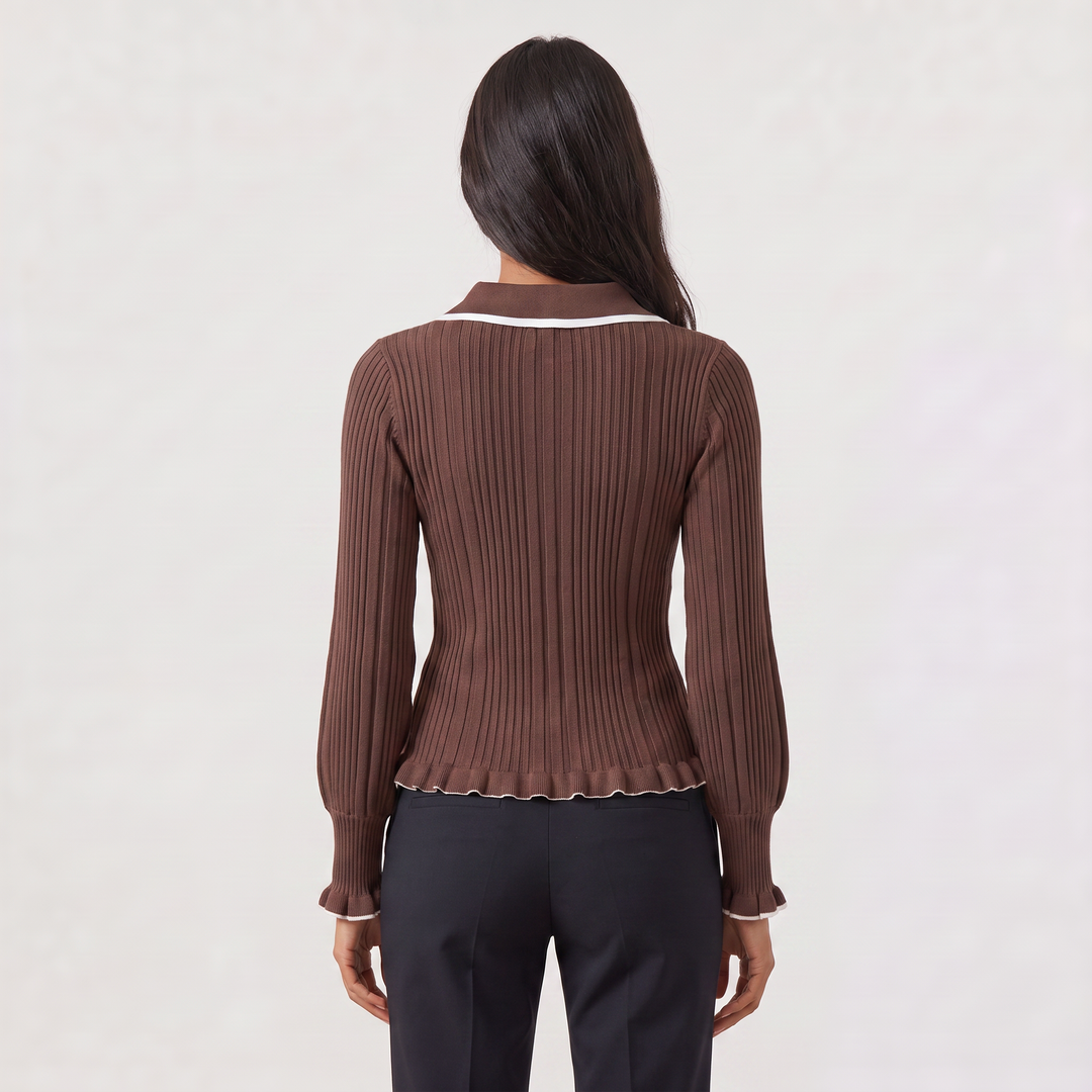 Women's Fitted Ribbed Polo Knit Jumper