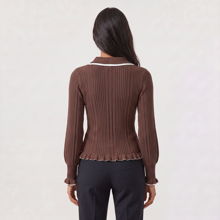 Women's Fitted Ribbed Polo Knit Jumper