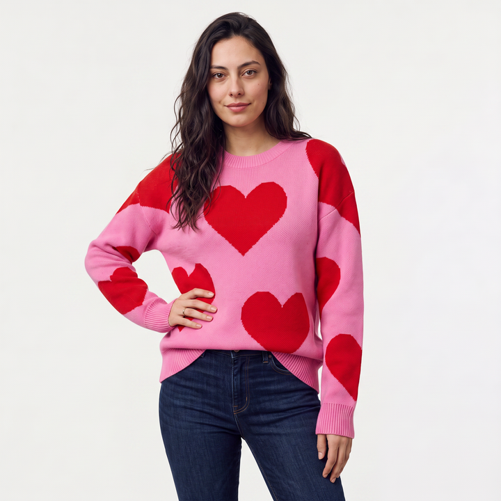 Women's Casual Knitted Heart Pattern Jumper