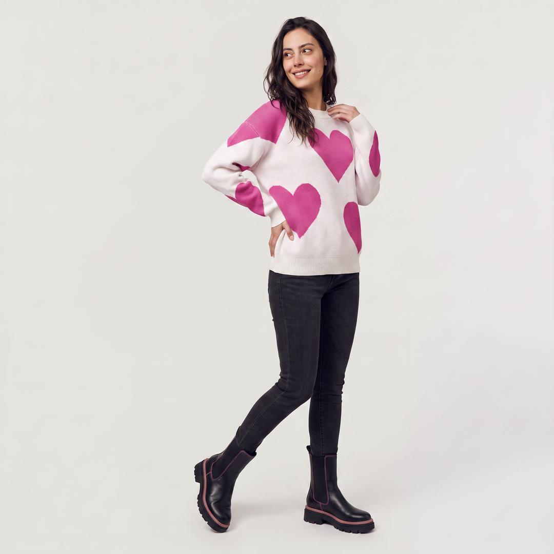 Women's Casual Knitted Heart Pattern Jumper
