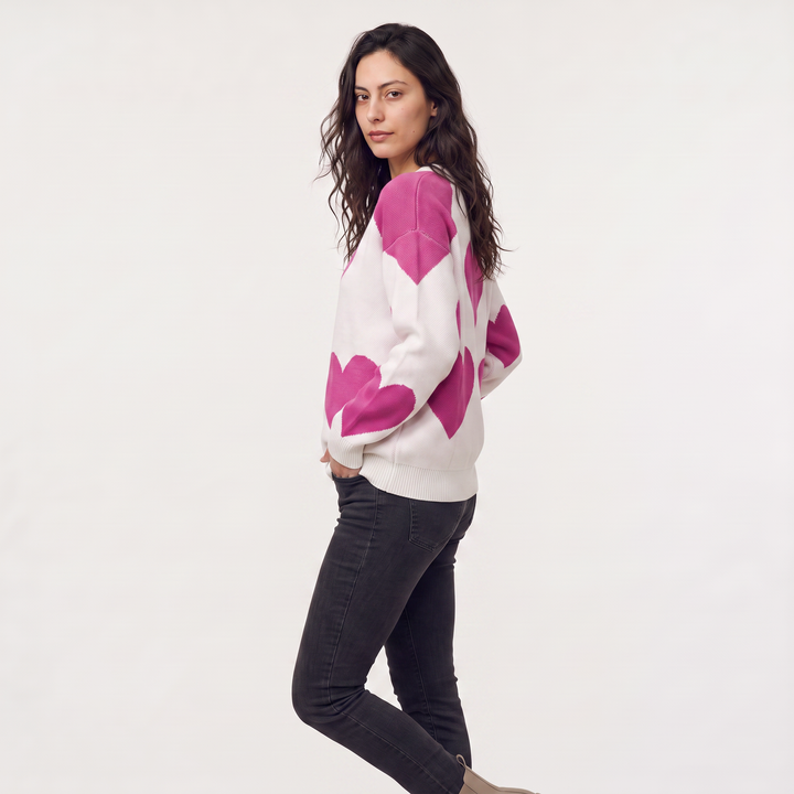 Women's Casual Knitted Heart Pattern Jumper