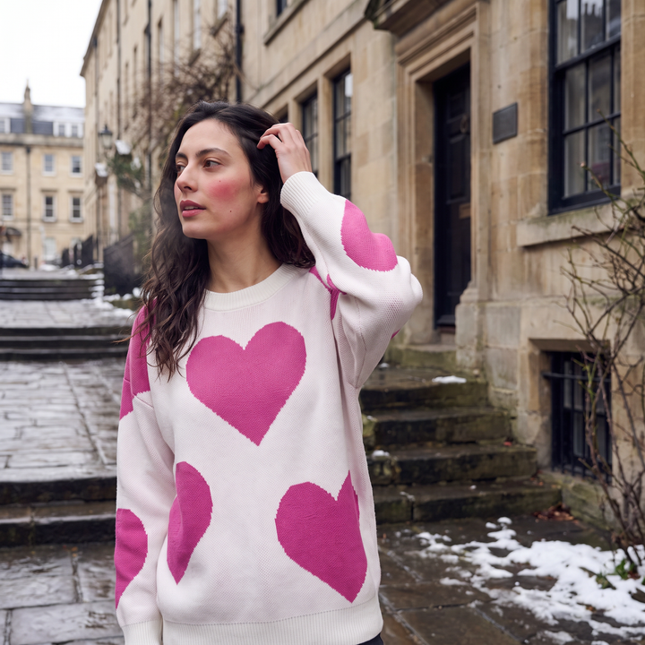 Women's Casual Knitted Heart Pattern Jumper