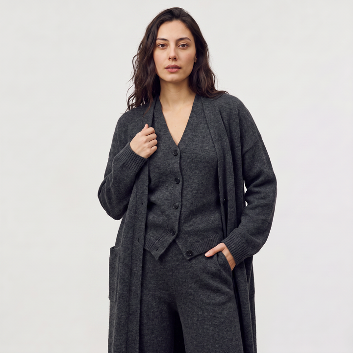 Women's Classic Knitted Three-Piece Cardigan Set