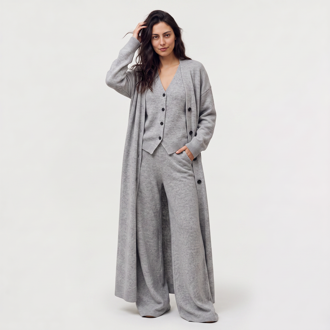 Women's Classic Knitted Three-Piece Cardigan Set