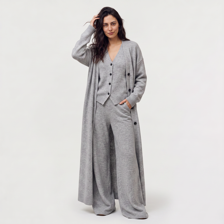 Women's Classic Knitted Three-Piece Cardigan Set