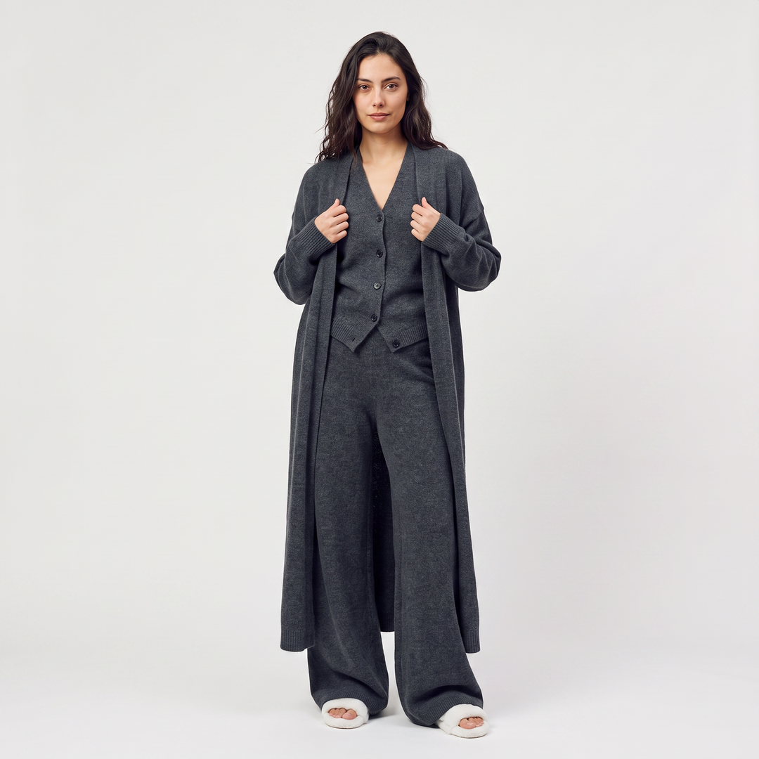 Women's Classic Knitted Three-Piece Cardigan Set