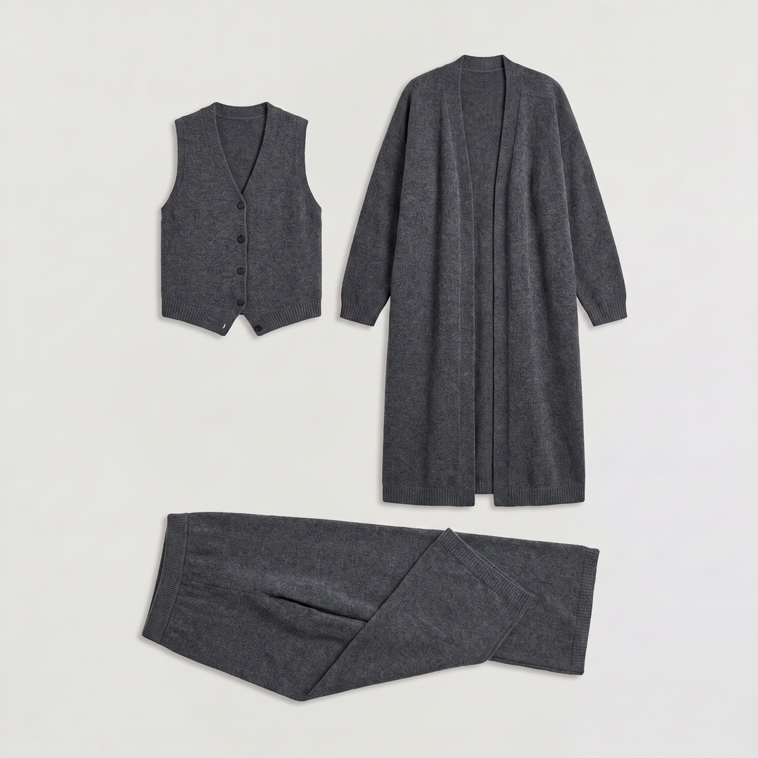 Women's Classic Knitted Three-Piece Cardigan Set