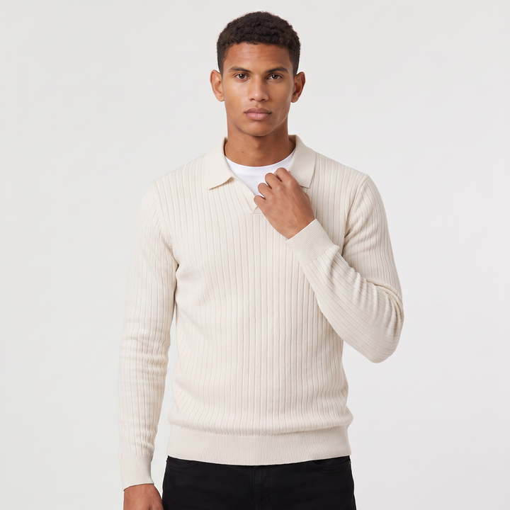 Men's Classic Ribbed Knit Polo Sweater