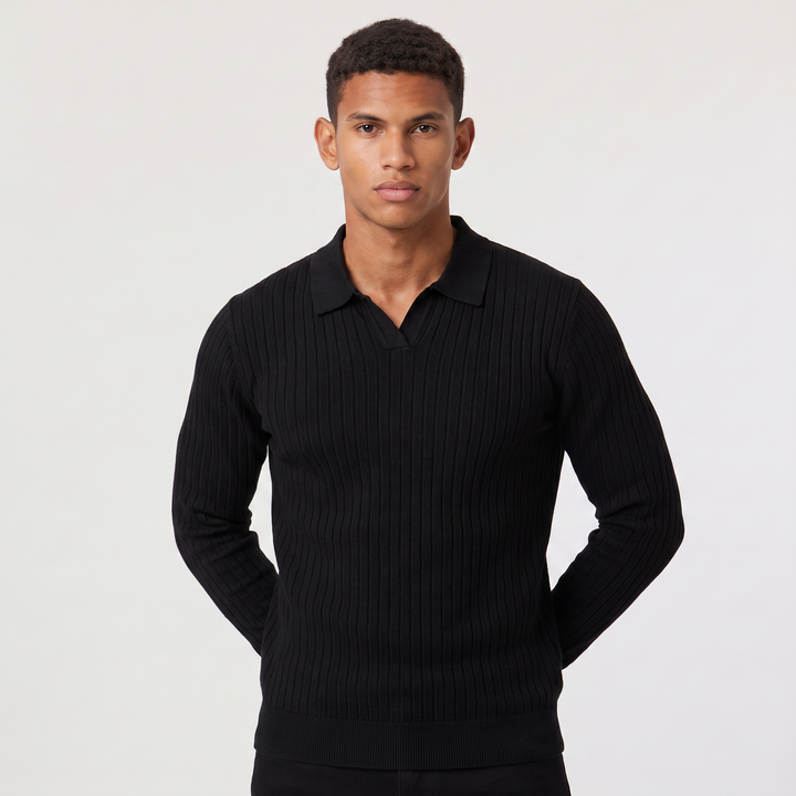 Men's Classic Ribbed Knit Polo Sweater