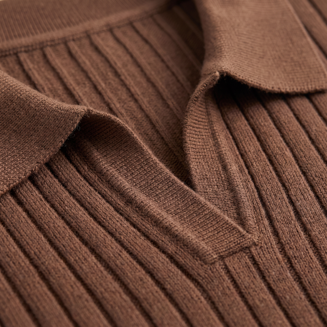 Men's Classic Ribbed Knit Polo Sweater