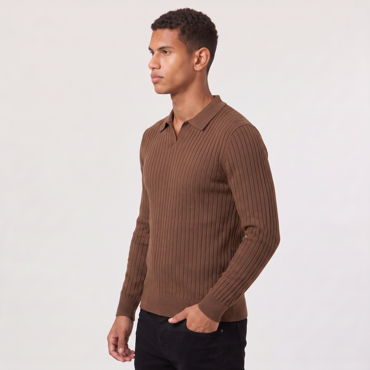 Men's Classic Ribbed Knit Polo Sweater