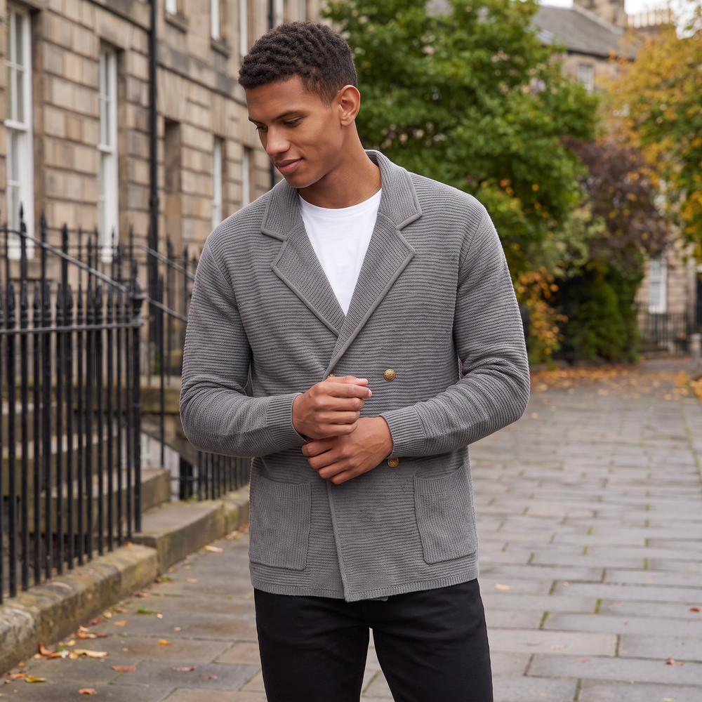 Men's Classic Knit Double-Breasted Cardigan