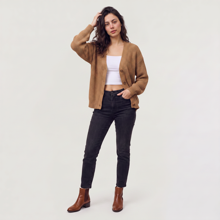 Women's Classic V-Neck Button-Front Knit Cardigan