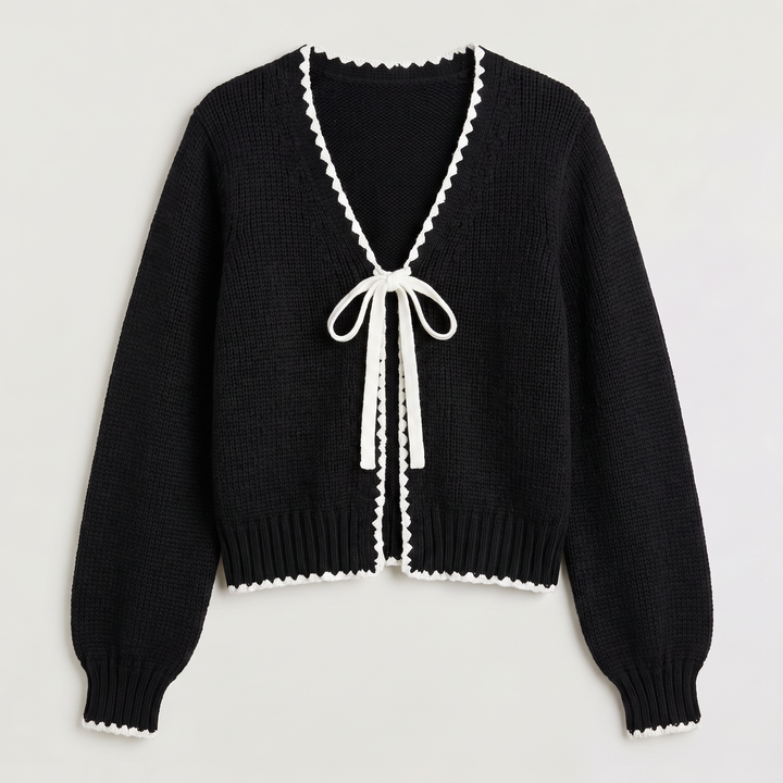 Women's Casual Knit Tie-Front Cardigan with Scalloped Trim