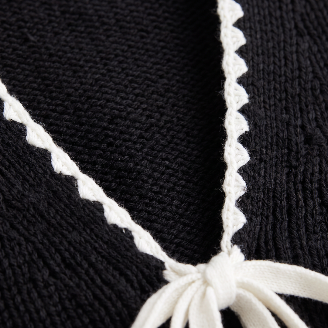 Women's Casual Knit Tie-Front Cardigan with Scalloped Trim