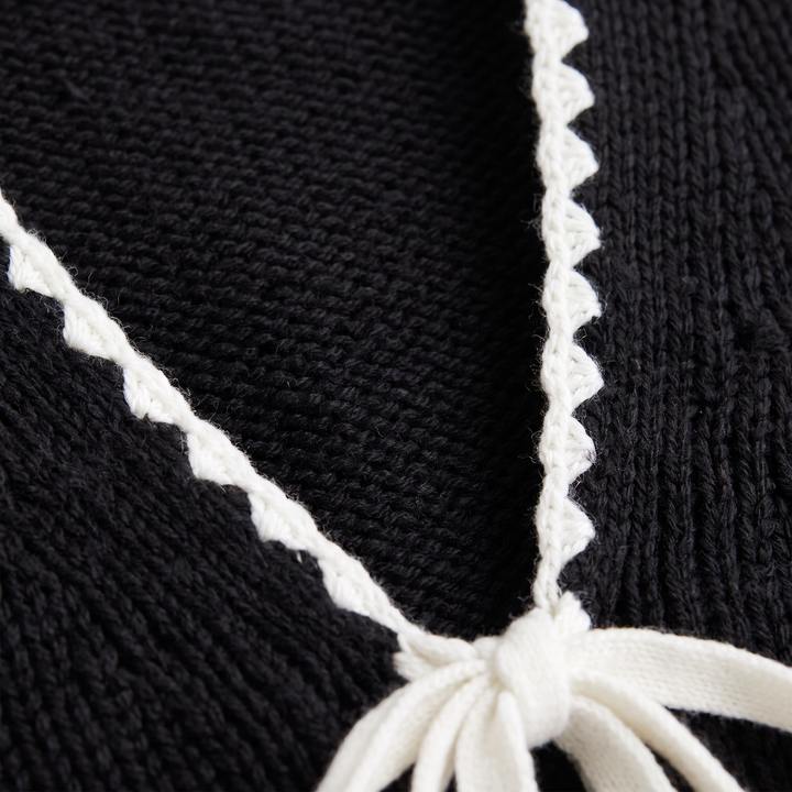 Women's Casual Knit Tie-Front Cardigan with Scalloped Trim