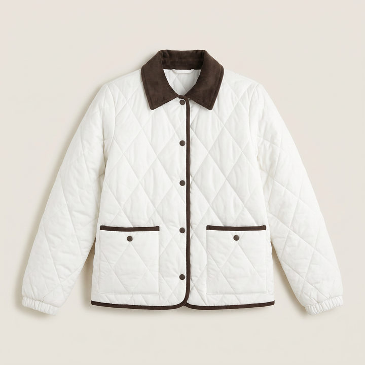 Women's Casual Quilted Puffer Jacket with Corduroy Collar