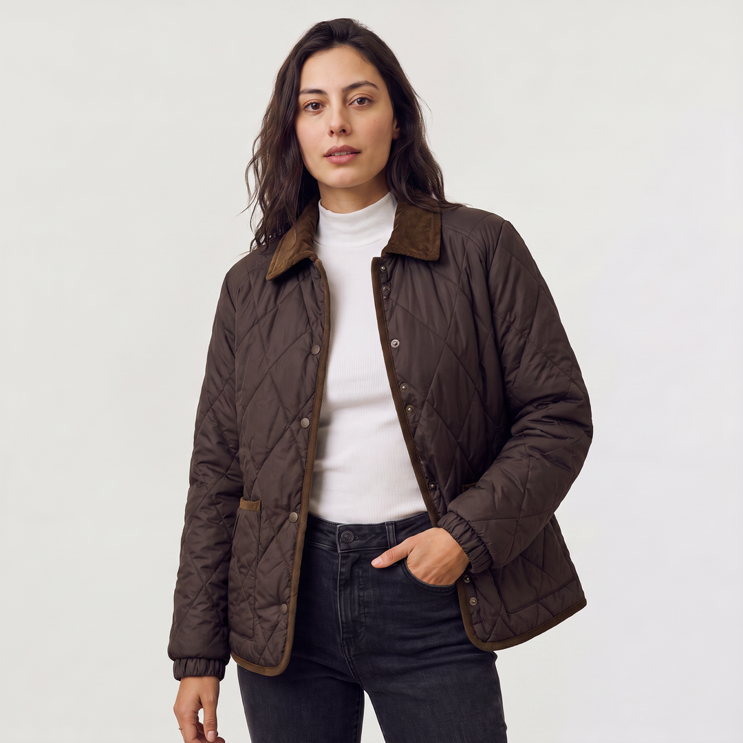 Women's Casual Quilted Puffer Jacket with Corduroy Collar