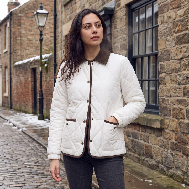 Women's Casual Quilted Puffer Jacket with Corduroy Collar
