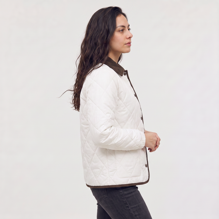 Women's Casual Quilted Puffer Jacket with Corduroy Collar