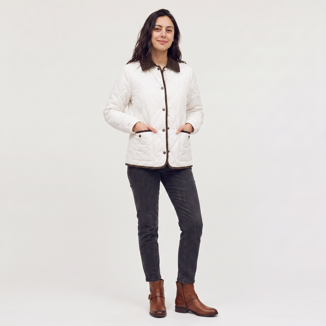Women's Casual Quilted Puffer Jacket with Corduroy Collar