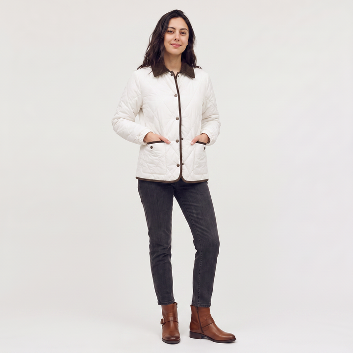 Women's Casual Quilted Puffer Jacket with Corduroy Collar