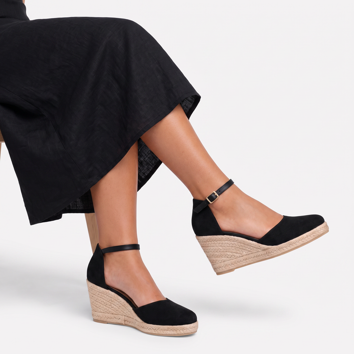 Women's Casual Leather Closed-Toe Wedge Sandals with Ankle Strap