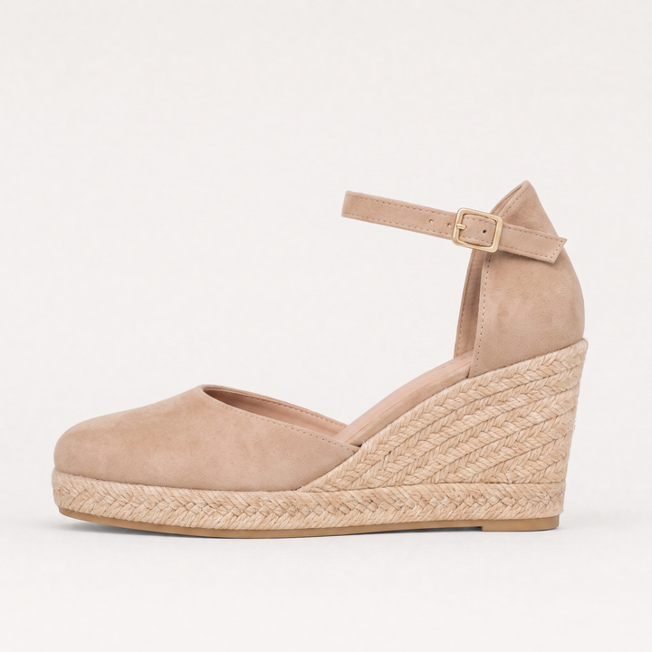 Women's Casual Leather Closed-Toe Wedge Sandals with Ankle Strap
