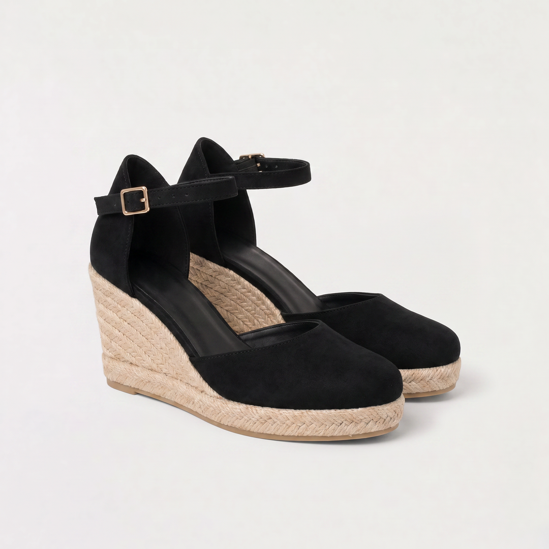 Women's Casual Leather Closed-Toe Wedge Sandals with Ankle Strap