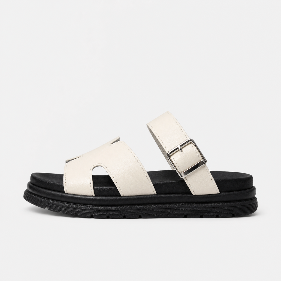 Women's Casual Leather Platform Sandals with Adjustable Buckle