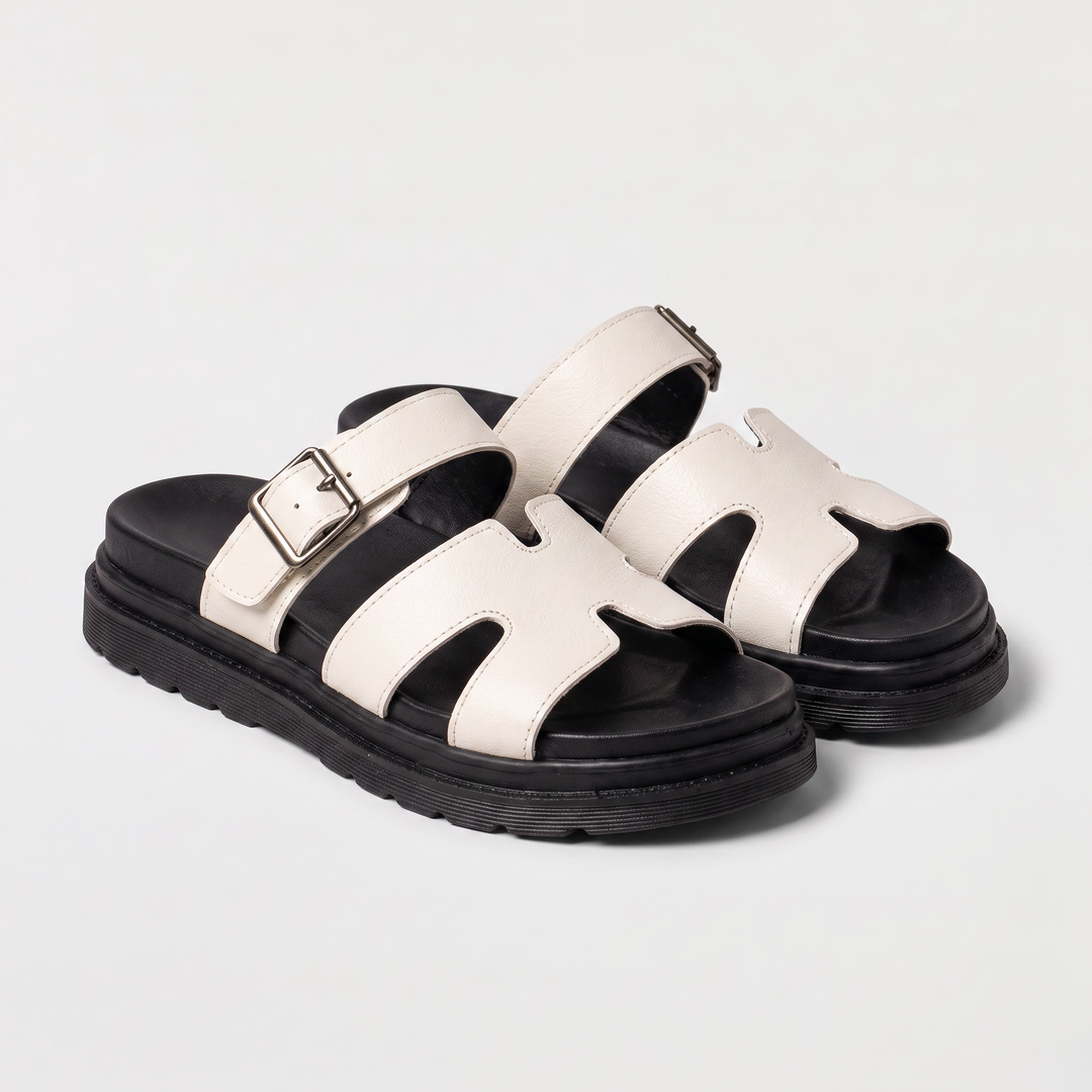 Women's Casual Leather Platform Sandals with Adjustable Buckle
