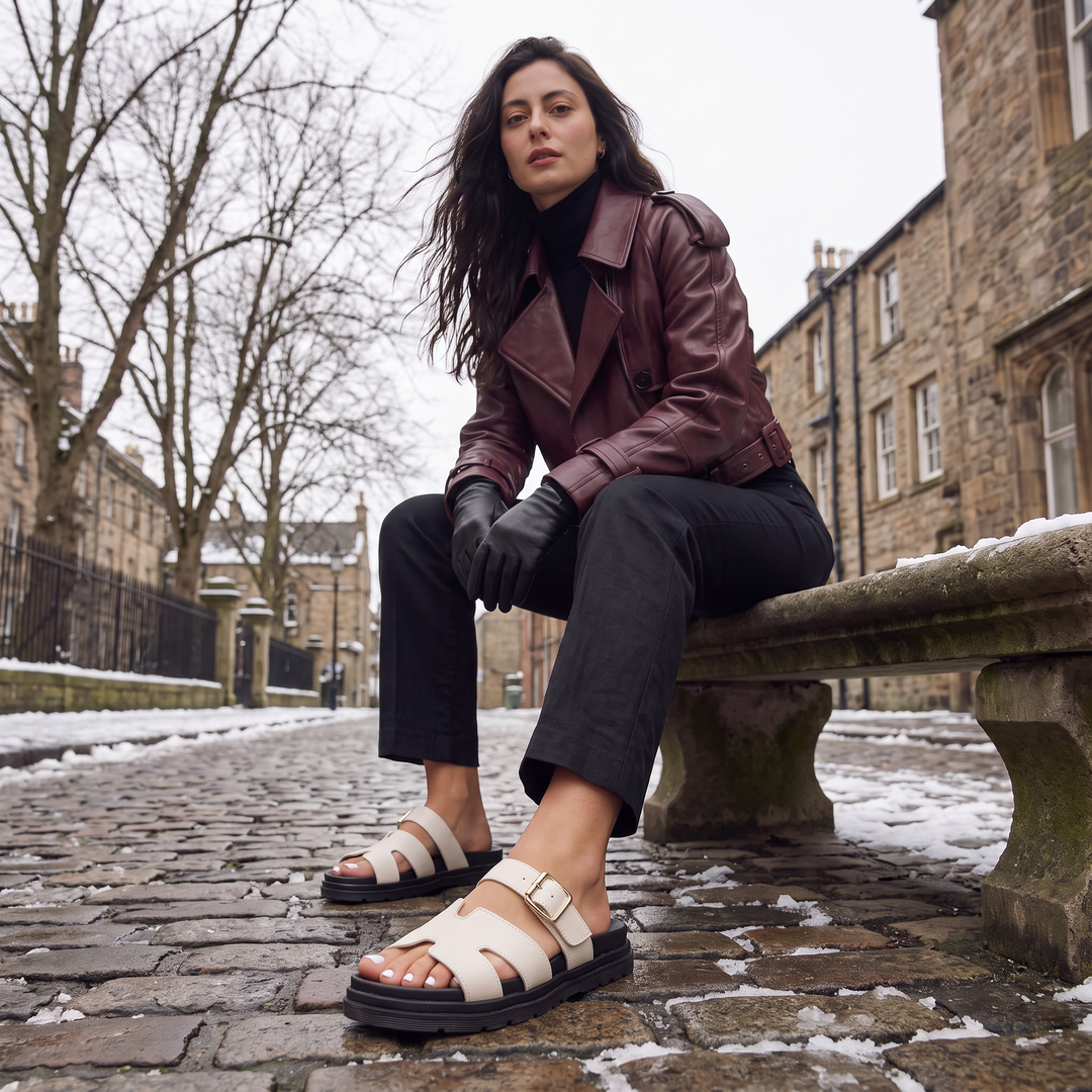 Women's Casual Leather Platform Sandals with Adjustable Buckle