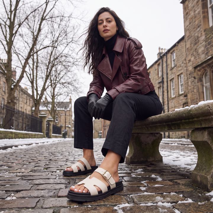 Women's Casual Leather Platform Sandals with Adjustable Buckle