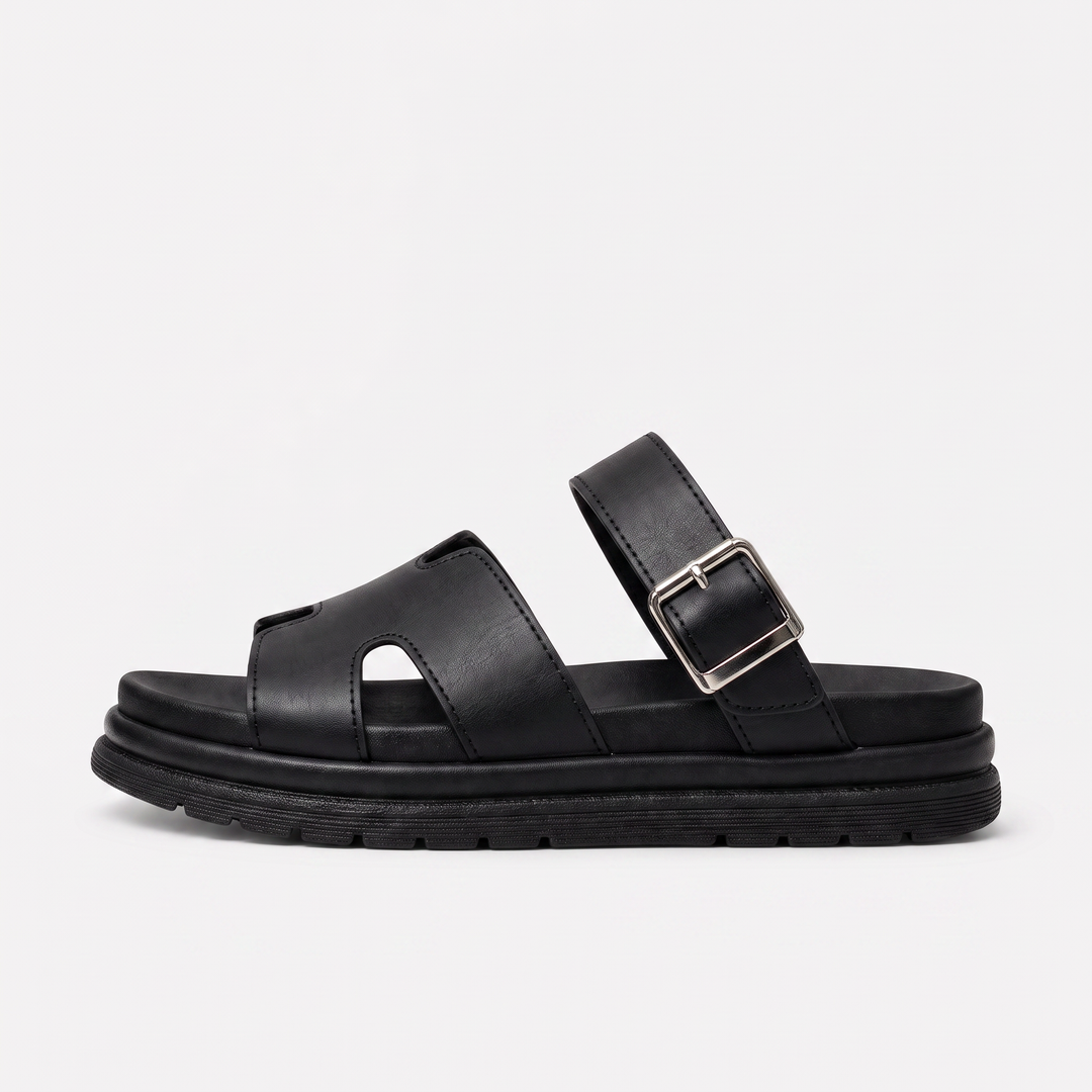 Women's Casual Leather Platform Sandals with Adjustable Buckle