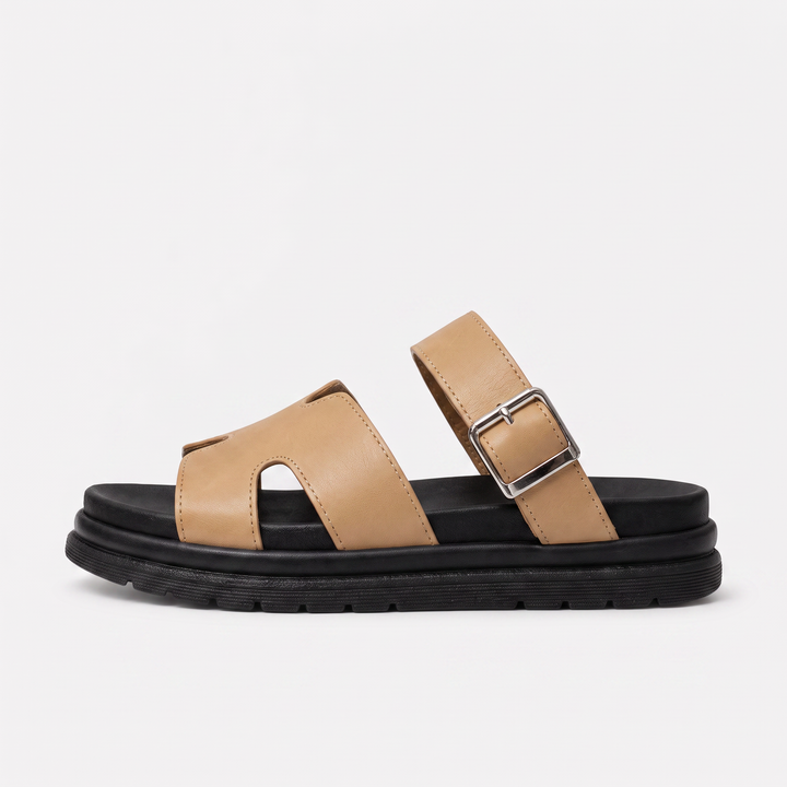 Women's Casual Leather Platform Sandals with Adjustable Buckle