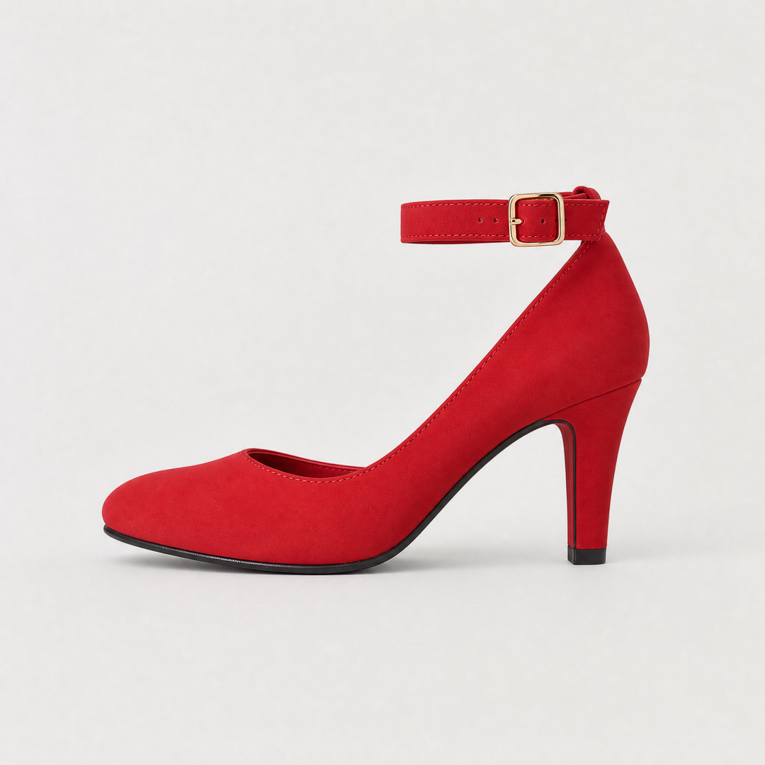 Women's Classic Leather Ankle-Strap Block Heel Pumps