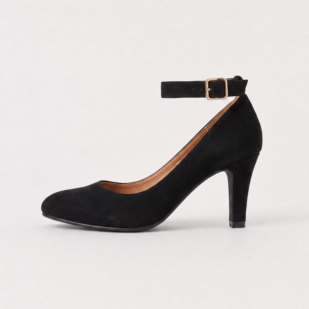 Women's Classic Leather Ankle-Strap Block Heel Pumps