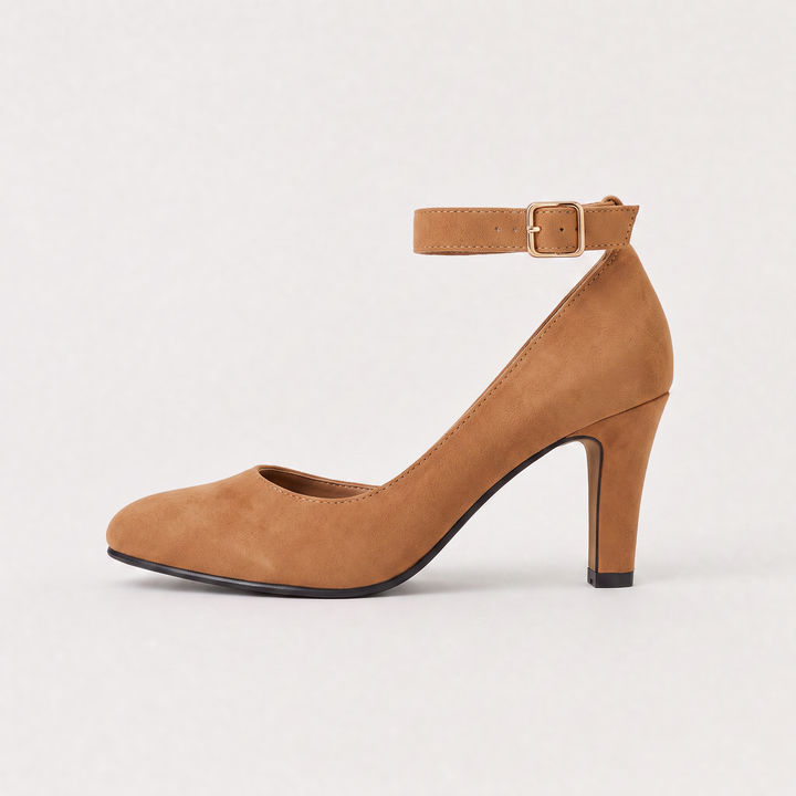 Women's Classic Leather Ankle-Strap Block Heel Pumps