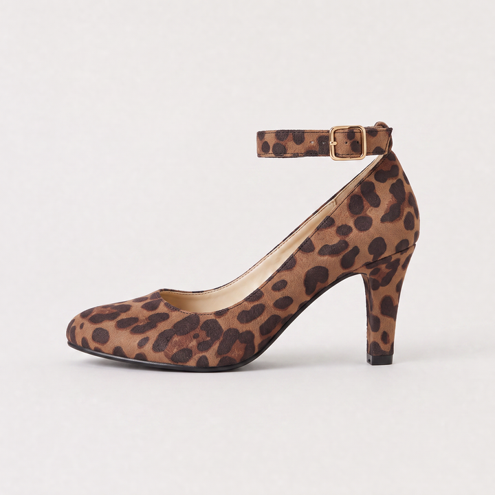 Women's Classic Leather Ankle-Strap Block Heel Pumps