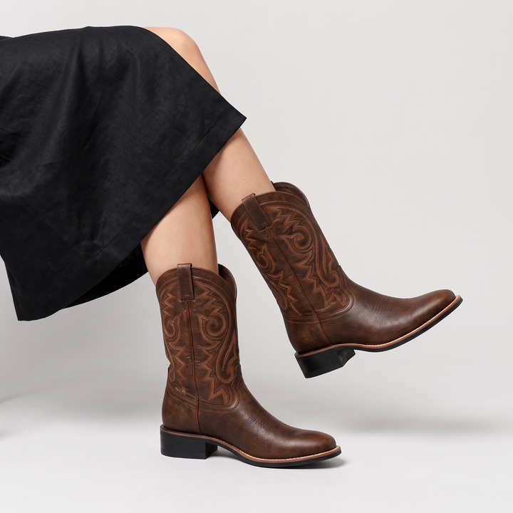 Women's Stylish Leather Embroidered Western Boots