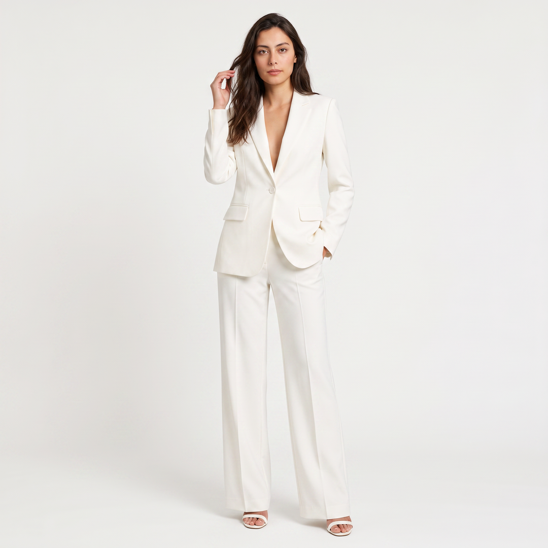 Women's Tailored Wool Blend Blazer and Wide Leg Trousers Set