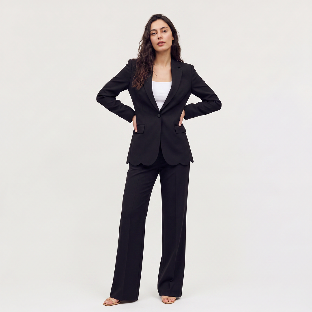 Women's Tailored Wool Blend Blazer and Wide Leg Trousers Set