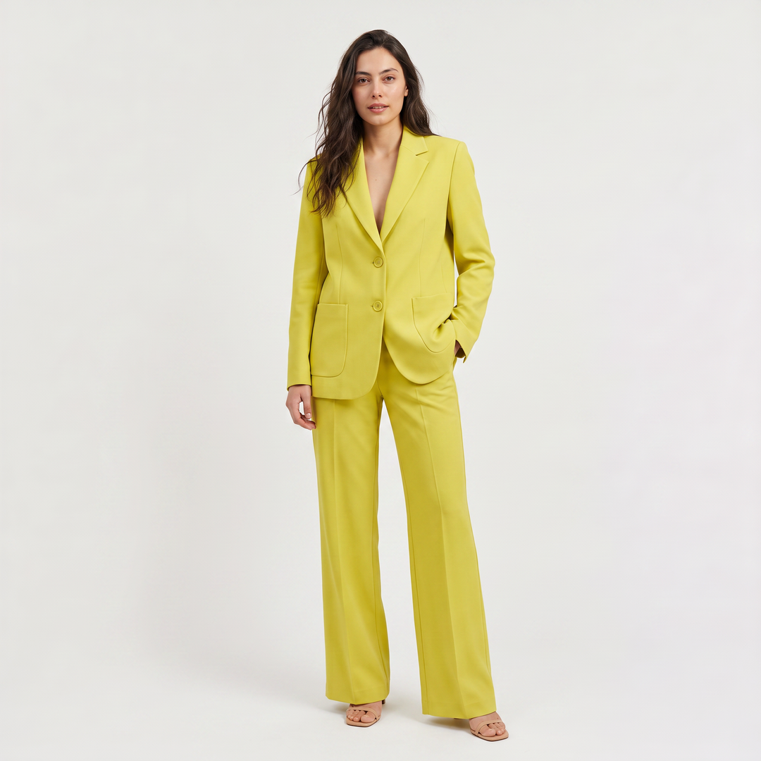 Women's Tailored Wool Blend Blazer and Wide Leg Trousers Set