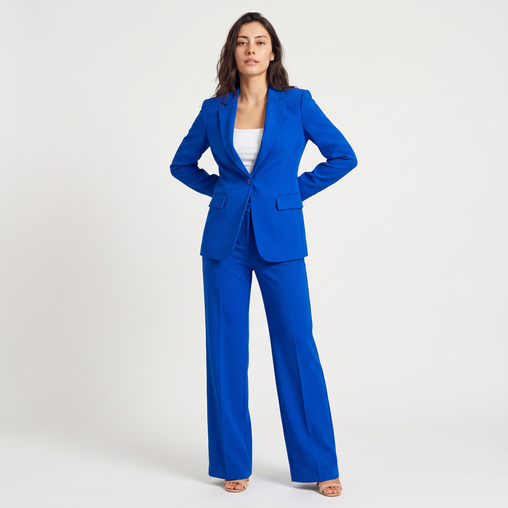 Women's Tailored Wool Blend Blazer and Wide Leg Trousers Set