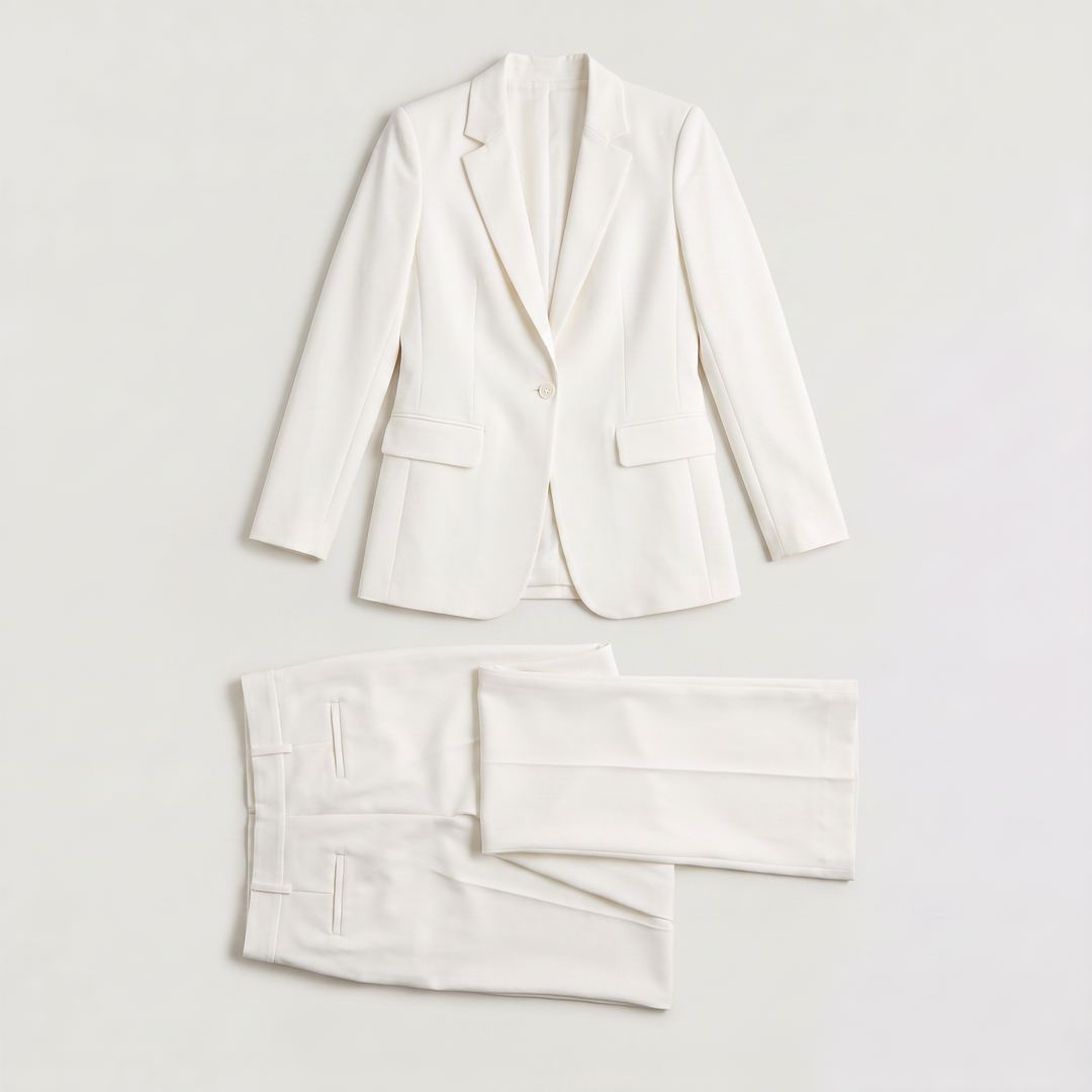 Women's Tailored Wool Blend Blazer and Wide Leg Trousers Set