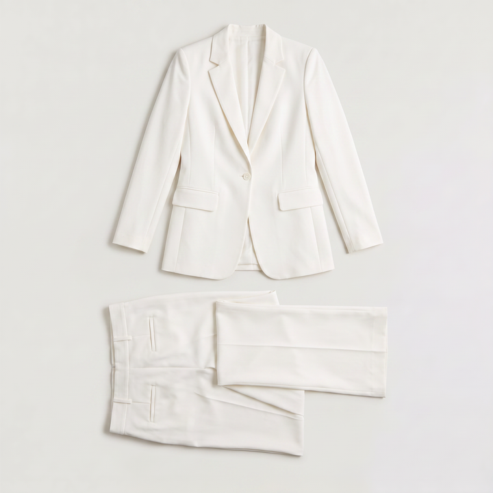 Women's Tailored Wool Blend Blazer and Wide Leg Trousers Set