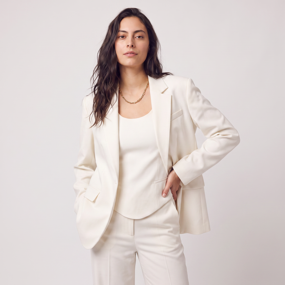 Women's Tailored Wool Blend Blazer and Wide Leg Trousers Set