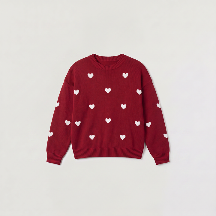 Women's Casual Knitted Heart Pattern Jumper with Drop Shoulder