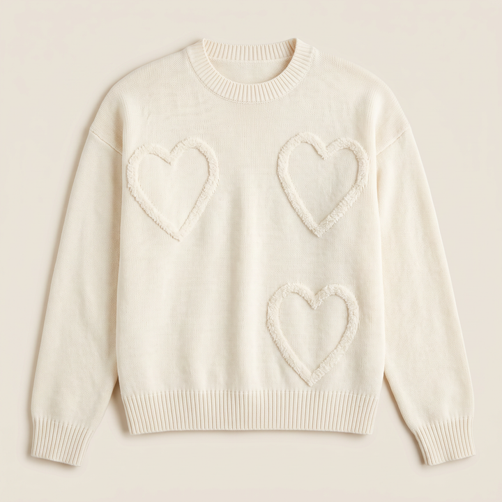 Women's Casual Heart Detail Knitted Jumper