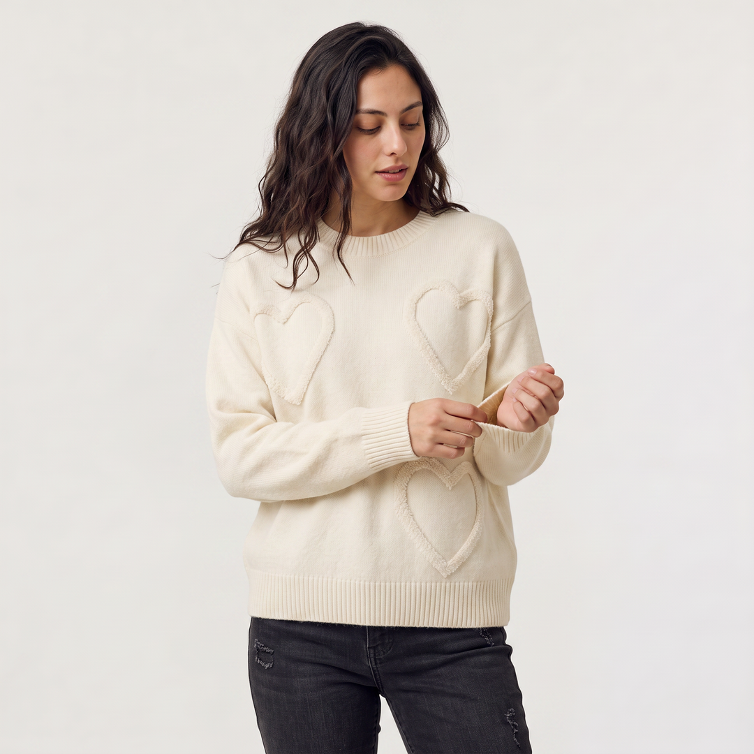 Women's Casual Heart Detail Knitted Jumper